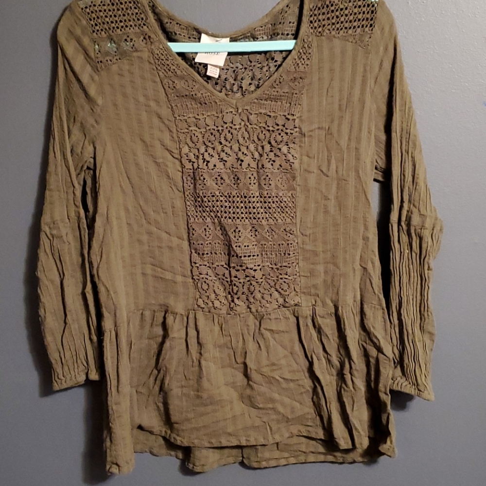 Knox Rose Olive Green Crochet Detail Women's Top